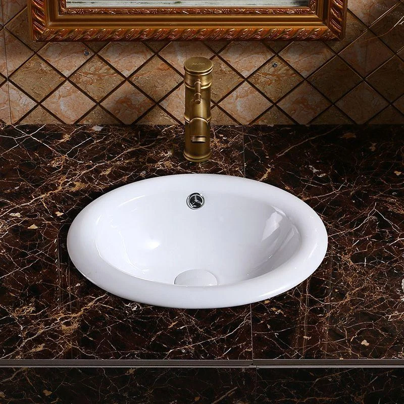 Modern Bathroom Sink Porcelain Oval-Shape Drop-in Bathroom Sink with Pop-Up Drain -Bathlova