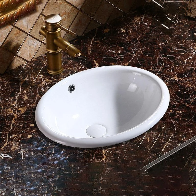 Modern Bathroom Sink Porcelain Oval-Shape Drop-in Bathroom Sink with Pop-Up Drain -Bathlova