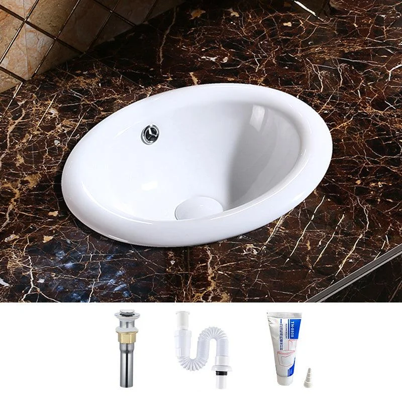 Modern Bathroom Sink Porcelain Oval-Shape Drop-in Bathroom Sink with Pop-Up Drain -Bathlova