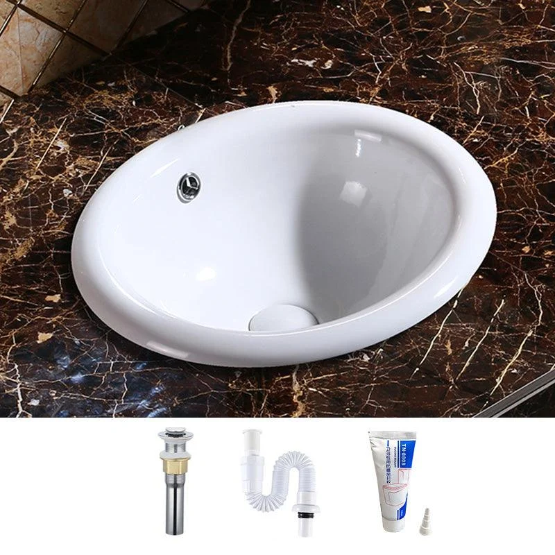 Modern Bathroom Sink Porcelain Oval-Shape Drop-in Bathroom Sink with Pop-Up Drain -Bathlova