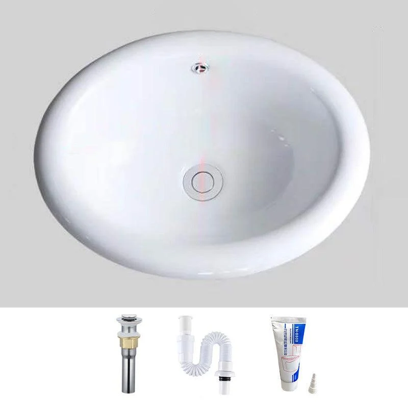 Modern Bathroom Sink Porcelain Oval-Shape Drop-in Bathroom Sink with Pop-Up Drain -Bathlova