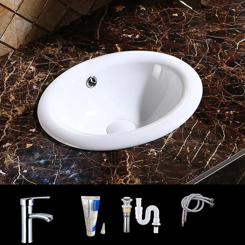 Modern Bathroom Sink Porcelain Oval-Shape Drop-in Bathroom Sink with Pop-Up Drain -Bathlova