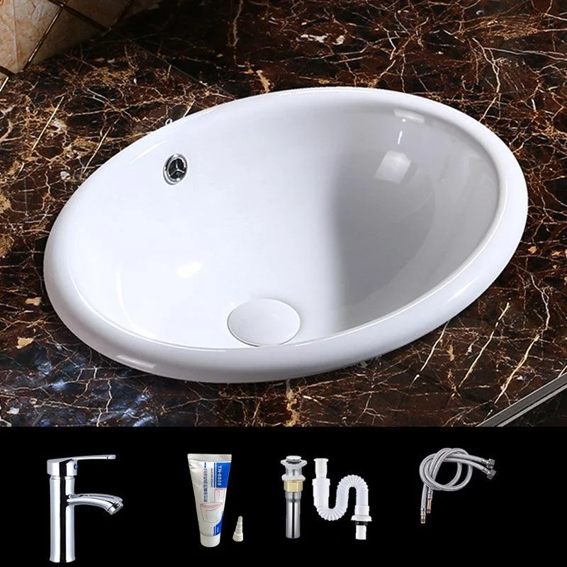 Modern Bathroom Sink Porcelain Oval-Shape Drop-in Bathroom Sink with Pop-Up Drain -Bathlova