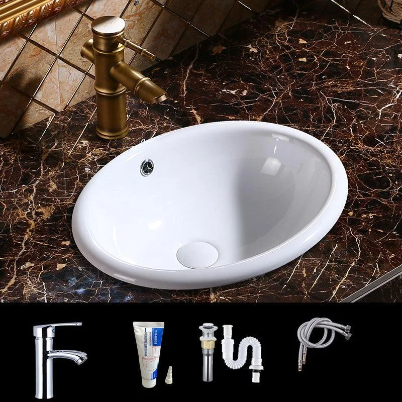 Modern Bathroom Sink Porcelain Oval-Shape Drop-in Bathroom Sink with Pop-Up Drain -Bathlova