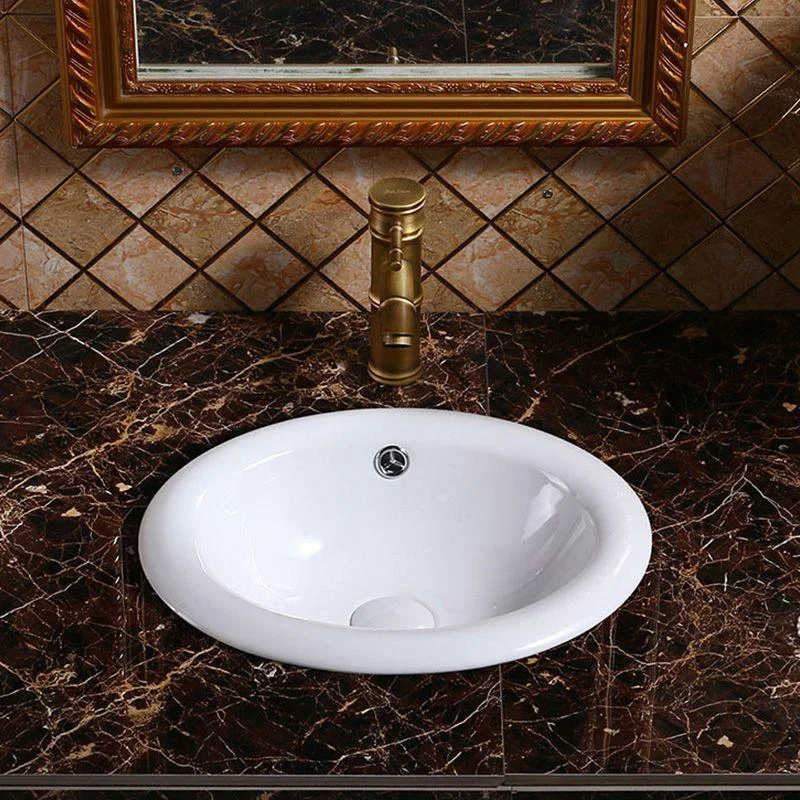 Modern Bathroom Sink Porcelain Oval-Shape Drop-in Bathroom Sink with Pop-Up Drain -Bathlova