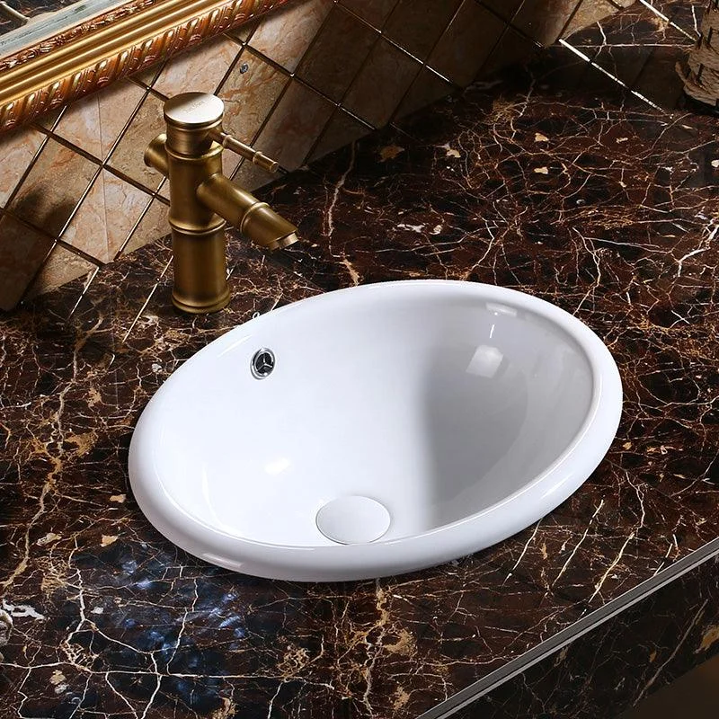 Modern Bathroom Sink Porcelain Oval-Shape Drop-in Bathroom Sink with Pop-Up Drain -Bathlova