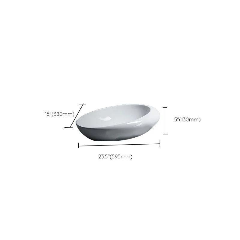 Modern Bathroom Sink Porcelain Oval-Shape Vessel Bathroom Sink with Pop-Up Drain -Bathlova