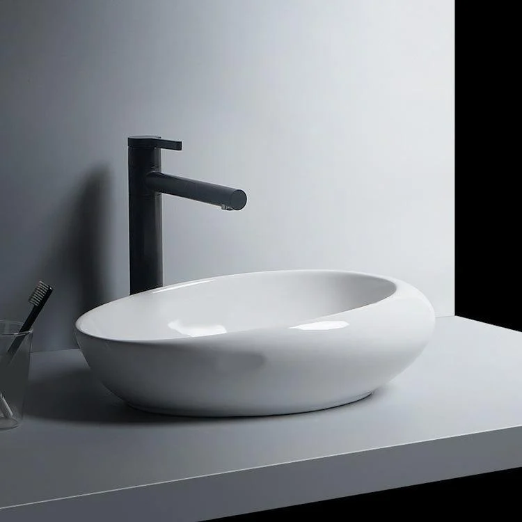 Modern Bathroom Sink Porcelain Oval-Shape Vessel Bathroom Sink with Pop-Up Drain -Bathlova