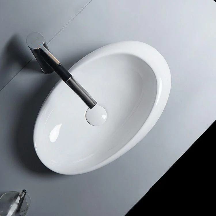 Modern Bathroom Sink Porcelain Oval-Shape Vessel Bathroom Sink with Pop-Up Drain -Bathlova