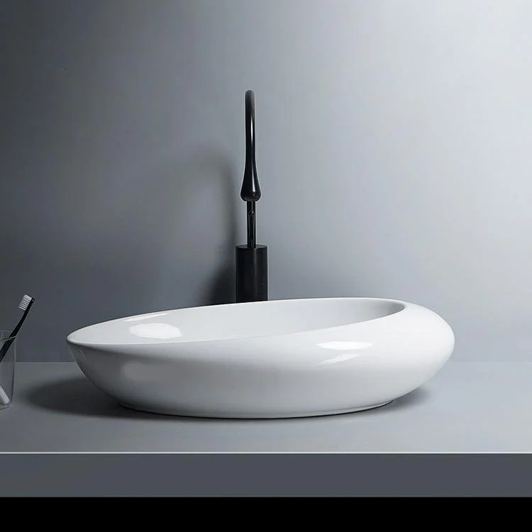 Modern Bathroom Sink Porcelain Oval-Shape Vessel Bathroom Sink with Pop-Up Drain -Bathlova