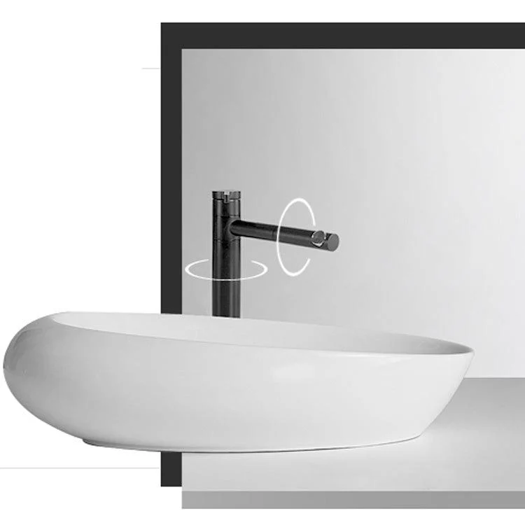 Modern Bathroom Sink Porcelain Oval-Shape Vessel Bathroom Sink with Pop-Up Drain -Bathlova