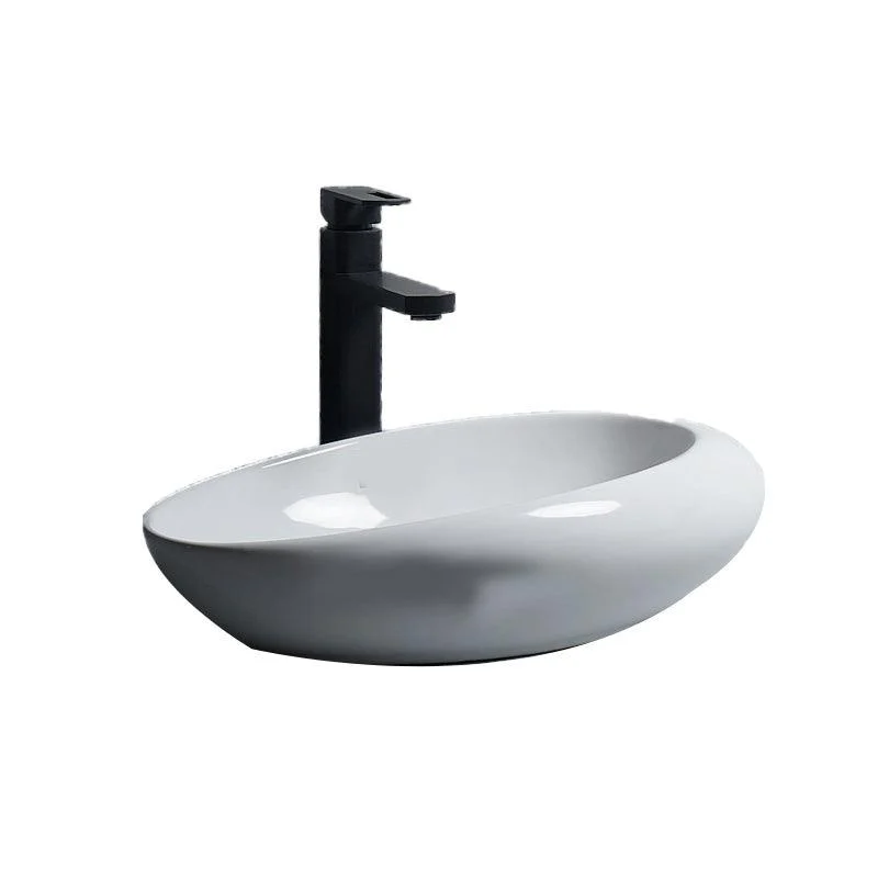 Modern Bathroom Sink Porcelain Oval-Shape Vessel Bathroom Sink with Pop-Up Drain -Bathlova