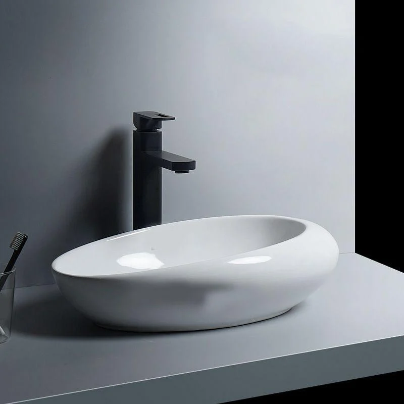 Modern Bathroom Sink Porcelain Oval-Shape Vessel Bathroom Sink with Pop-Up Drain -Bathlova