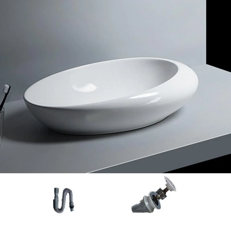 Modern Bathroom Sink Porcelain Oval-Shape Vessel Bathroom Sink with Pop-Up Drain -Bathlova