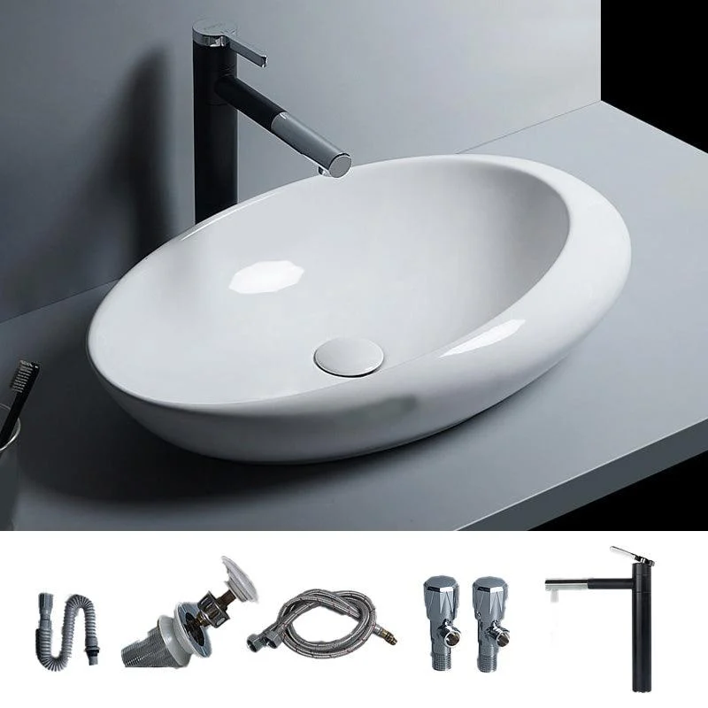 Modern Bathroom Sink Porcelain Oval-Shape Vessel Bathroom Sink with Pop-Up Drain -Bathlova