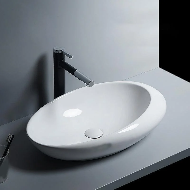 Modern Bathroom Sink Porcelain Oval-Shape Vessel Bathroom Sink with Pop-Up Drain -Bathlova