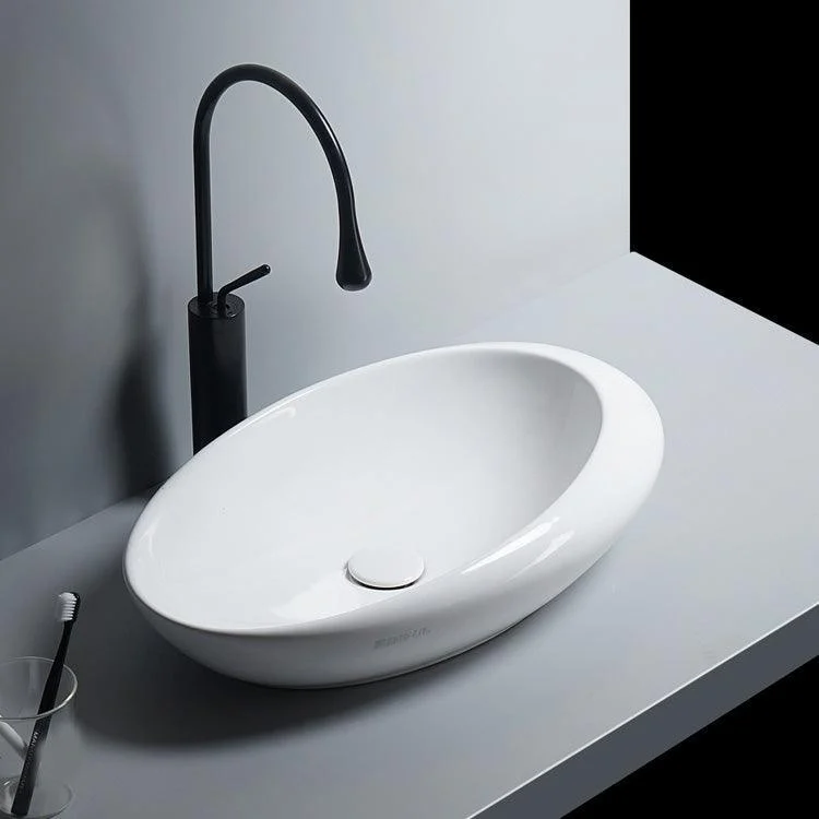 Modern Bathroom Sink Porcelain Oval-Shape Vessel Bathroom Sink with Pop-Up Drain -Bathlova