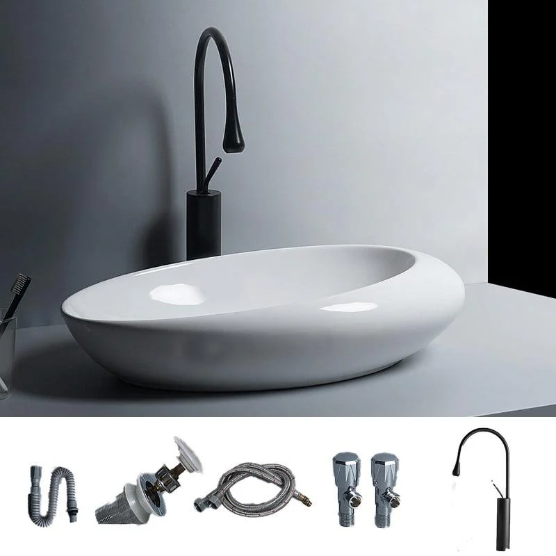 Modern Bathroom Sink Porcelain Oval-Shape Vessel Bathroom Sink with Pop-Up Drain -Bathlova