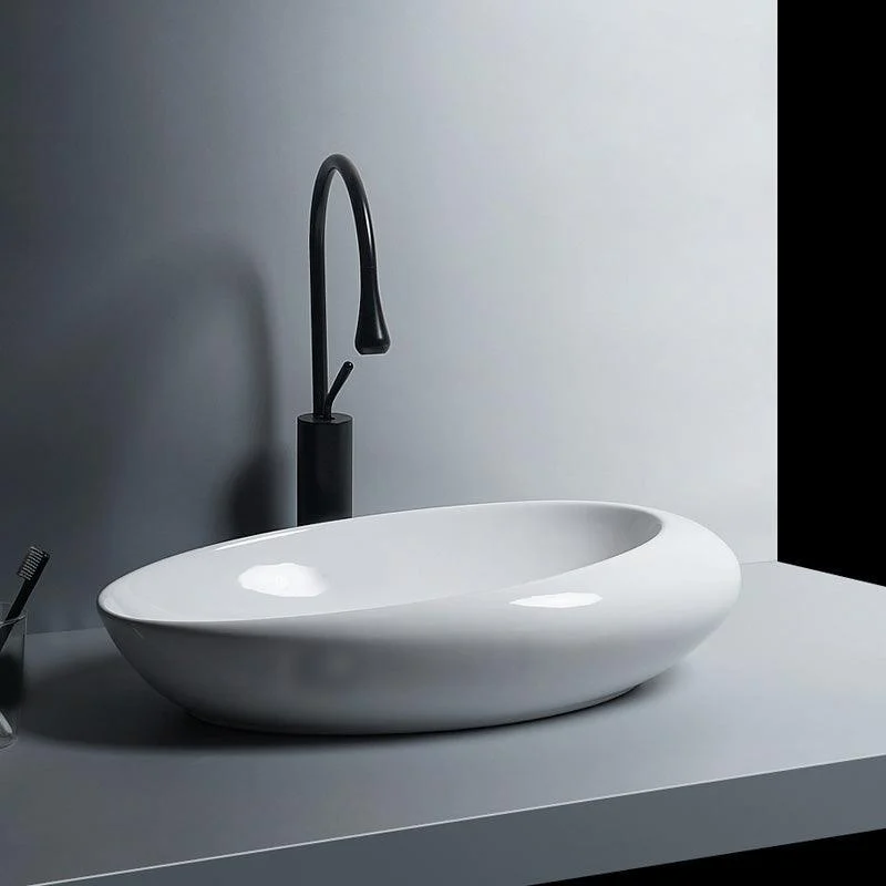 Modern Bathroom Sink Porcelain Oval-Shape Vessel Bathroom Sink with Pop-Up Drain -Bathlova