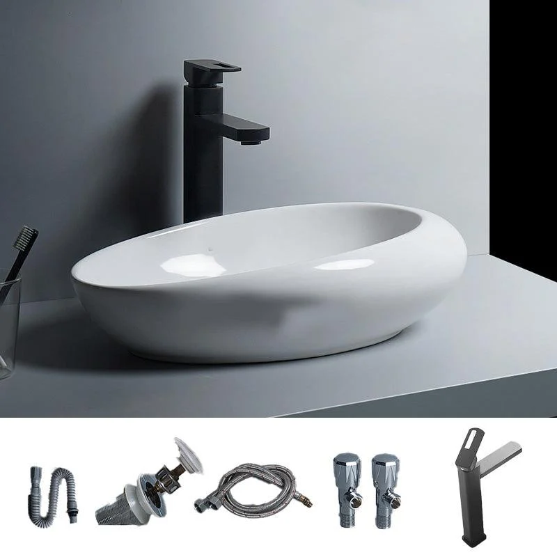 Modern Bathroom Sink Porcelain Oval-Shape Vessel Bathroom Sink with Pop-Up Drain -Bathlova