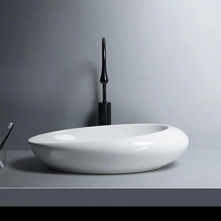 Modern Bathroom Sink Porcelain Oval-Shape Vessel Bathroom Sink with Pop-Up Drain -Bathlova