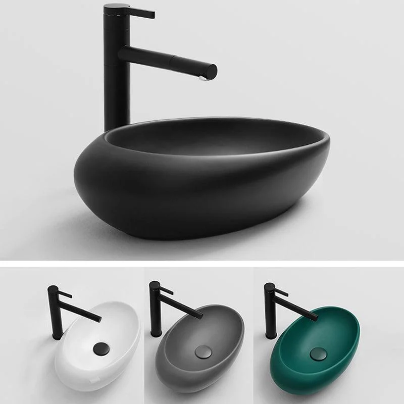 Modern Bathroom Sink Porcelain Oval with Pop-Up Drain and Tap Vessel Lavatory Sink -Bathlova