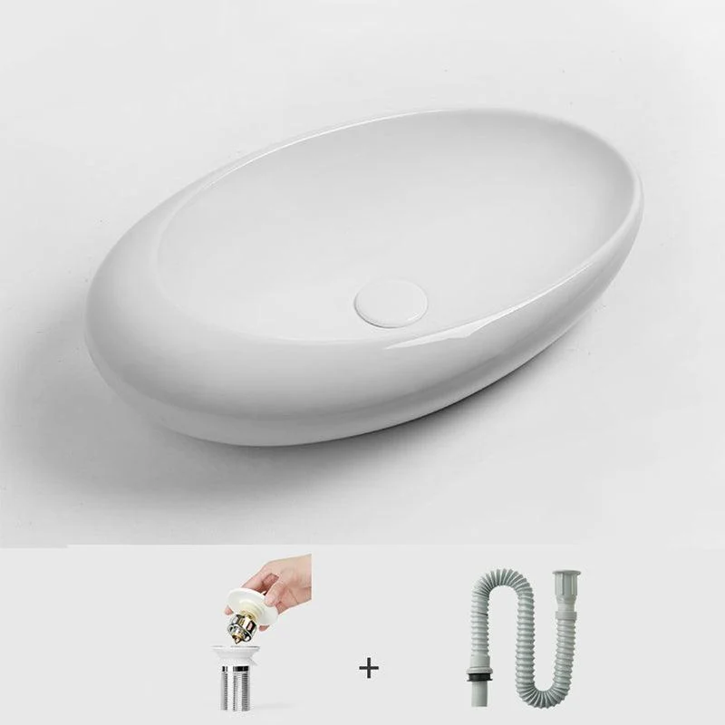 Modern Bathroom Sink Porcelain Oval with Pop-Up Drain and Tap Vessel Lavatory Sink -Bathlova