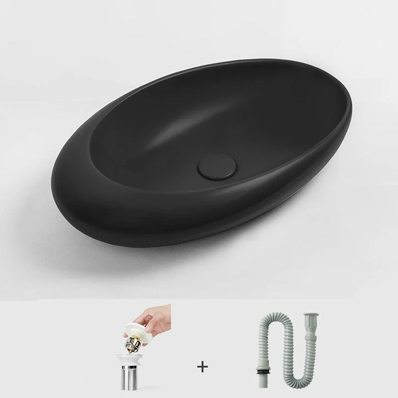 Modern Bathroom Sink Porcelain Oval with Pop-Up Drain and Tap Vessel Lavatory Sink -Bathlova