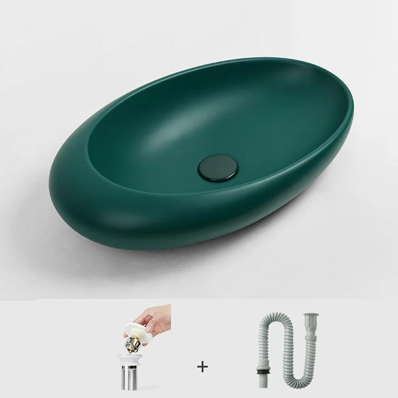 Modern Bathroom Sink Porcelain Oval with Pop-Up Drain and Tap Vessel Lavatory Sink -Bathlova