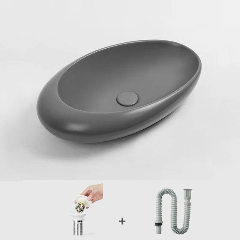 Modern Bathroom Sink Porcelain Oval with Pop-Up Drain and Tap Vessel Lavatory Sink -Bathlova