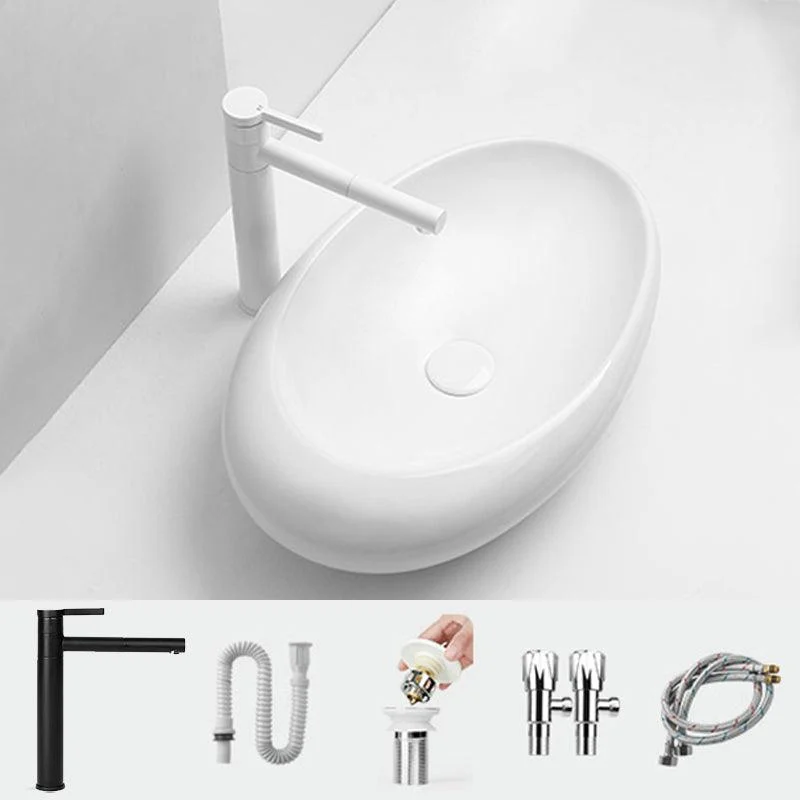 Modern Bathroom Sink Porcelain Oval with Pop-Up Drain and Tap Vessel Lavatory Sink -Bathlova