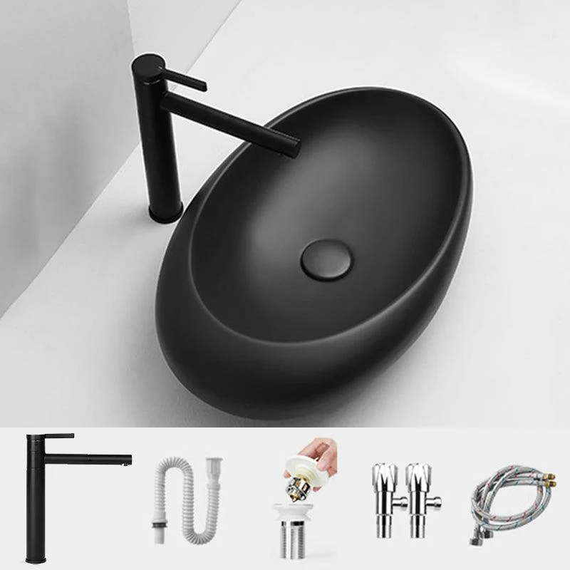 Modern Bathroom Sink Porcelain Oval with Pop-Up Drain and Tap Vessel Lavatory Sink -Bathlova