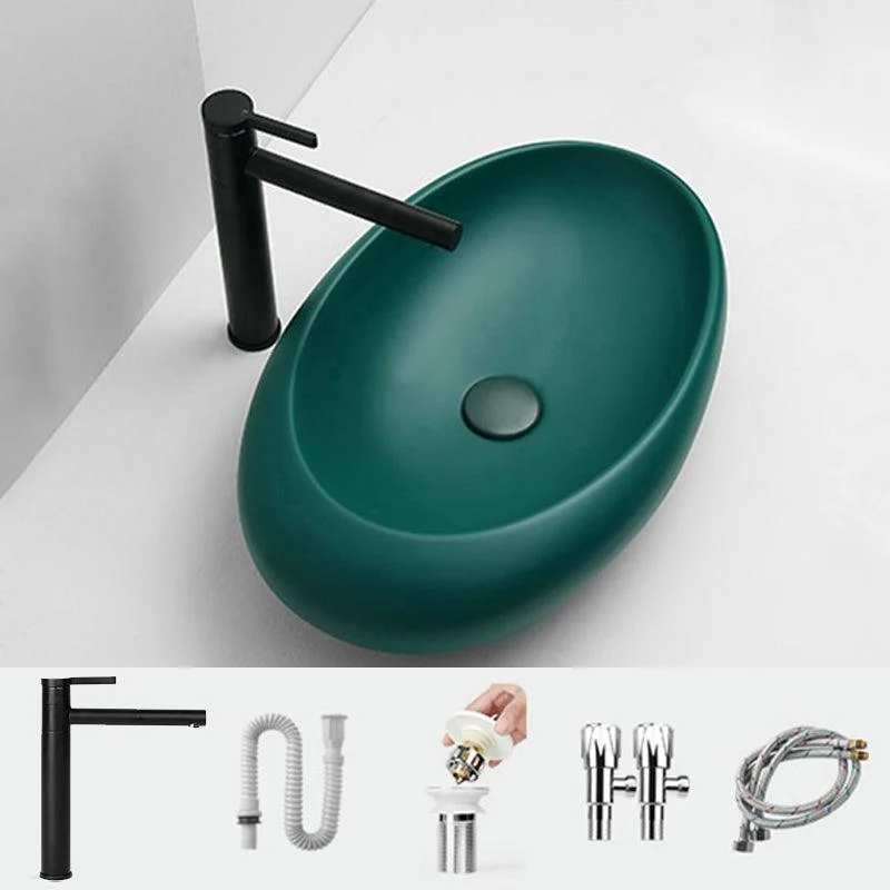 Modern Bathroom Sink Porcelain Oval with Pop-Up Drain and Tap Vessel Lavatory Sink -Bathlova