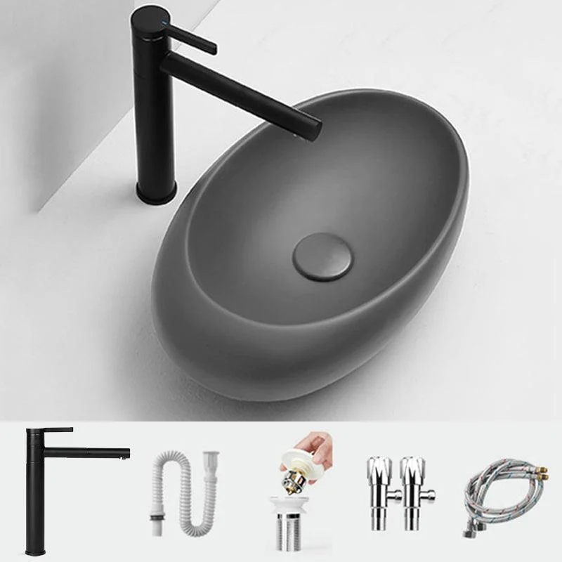 Modern Bathroom Sink Porcelain Oval with Pop-Up Drain and Tap Vessel Lavatory Sink -Bathlova