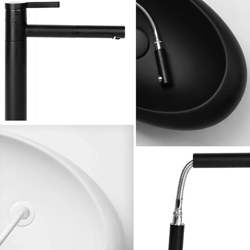 Modern Bathroom Sink Porcelain Oval with Pop-Up Drain and Tap Vessel Lavatory Sink -Bathlova