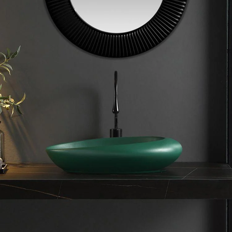 Modern Bathroom Sink Porcelain Pop-Up Drain Oval-Shape Vessel Lavatory Sink -Bathlova