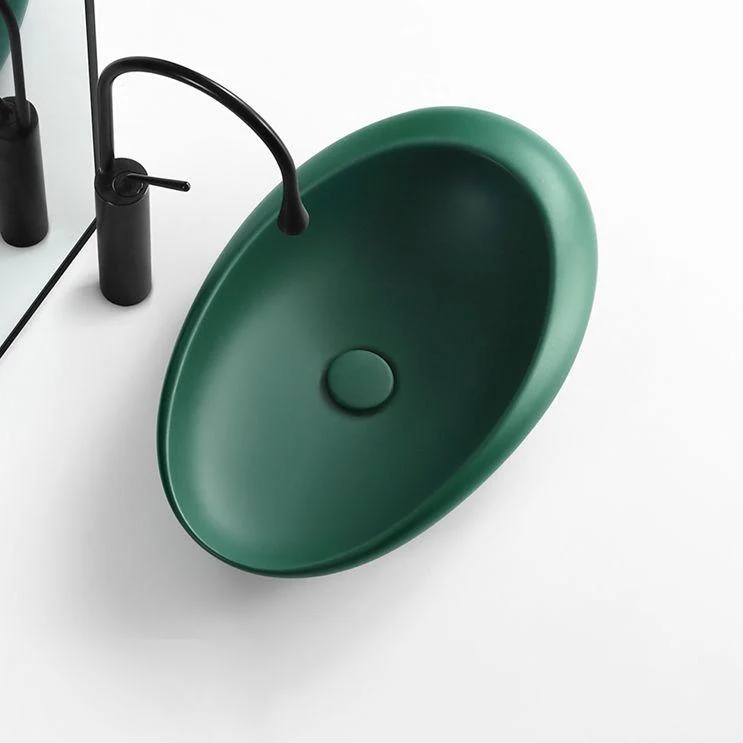 Modern Bathroom Sink Porcelain Pop-Up Drain Oval-Shape Vessel Lavatory Sink -Bathlova