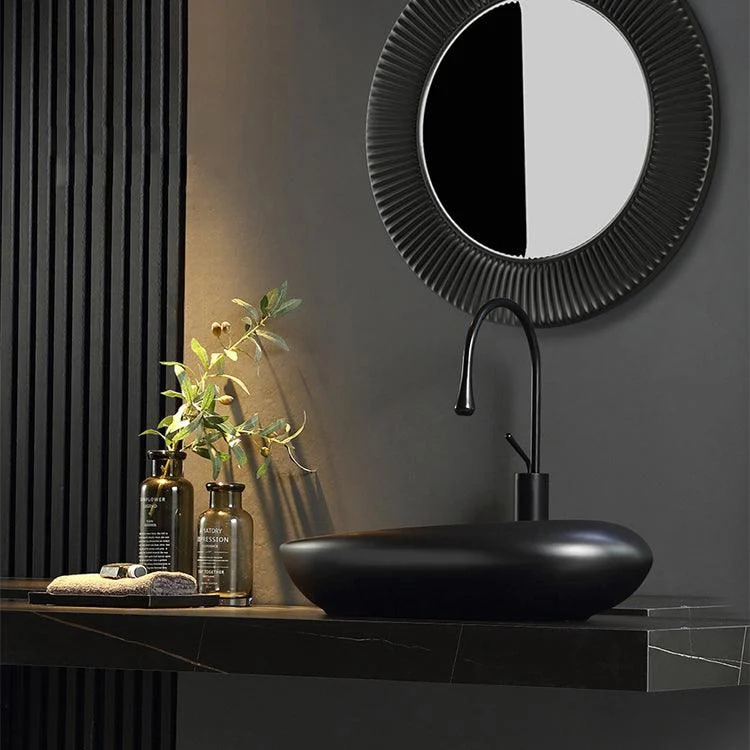 Modern Bathroom Sink Porcelain Pop-Up Drain Oval-Shape Vessel Lavatory Sink -Bathlova