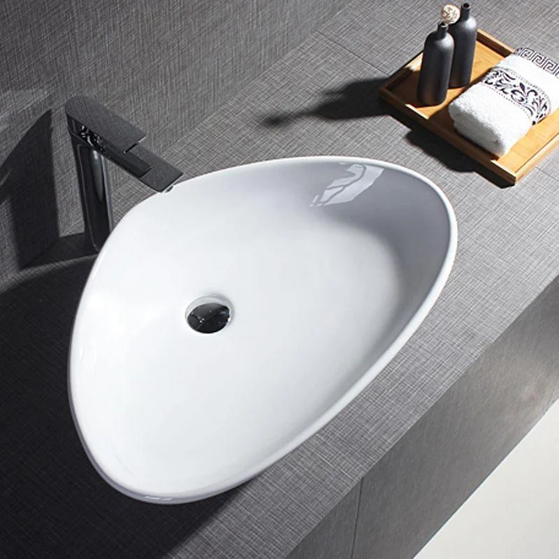 Modern Bathroom Sink Porcelain Pop-Up Drain Oval-Shape Vessel Sink (Tap Not Included) -Bathlova