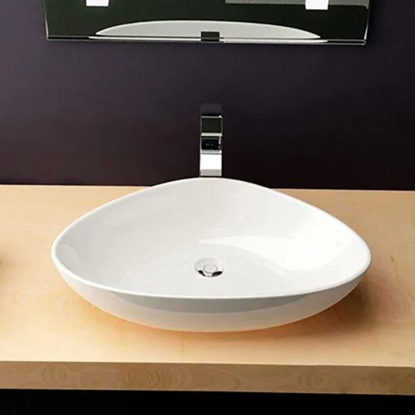 Modern Bathroom Sink Porcelain Pop-Up Drain Oval-Shape Vessel Sink (Tap Not Included) -Bathlova