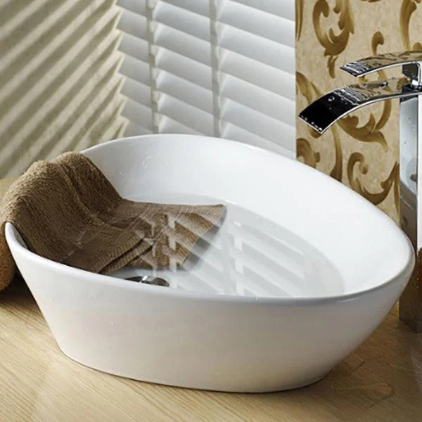 Modern Bathroom Sink Porcelain Pop-Up Drain Oval-Shape Vessel Sink (Tap Not Included) -Bathlova