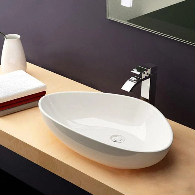 Modern Bathroom Sink Porcelain Pop-Up Drain Oval-Shape Vessel Sink (Tap Not Included) -Bathlova