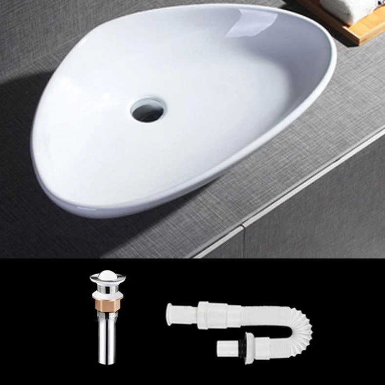 Modern Bathroom Sink Porcelain Pop-Up Drain Oval-Shape Vessel Sink (Tap Not Included) -Bathlova