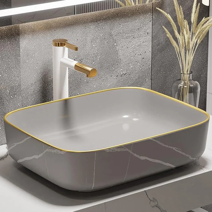 Modern Bathroom Sink Porcelain Pop-Up Drain Rectangular Vessel Bathroom Sink -Bathlova