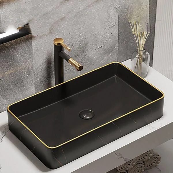 Modern Bathroom Sink Porcelain Pop-Up Drain Rectangular Vessel Bathroom Sink -Bathlova