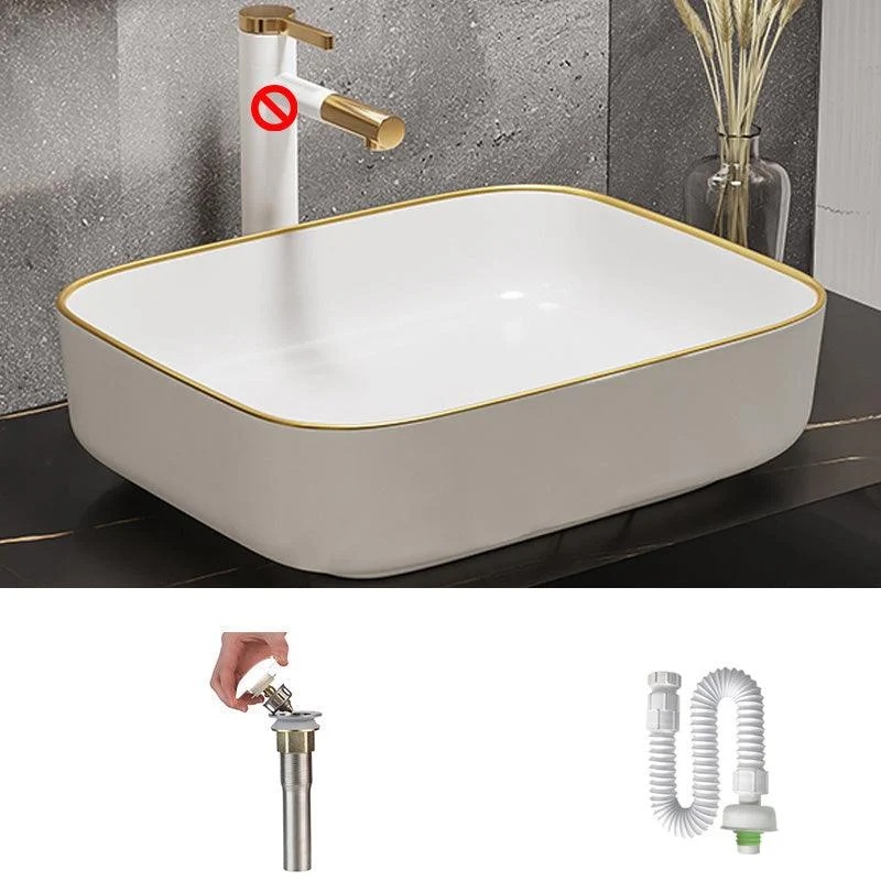 Modern Bathroom Sink Porcelain Pop-Up Drain Rectangular Vessel Bathroom Sink -Bathlova