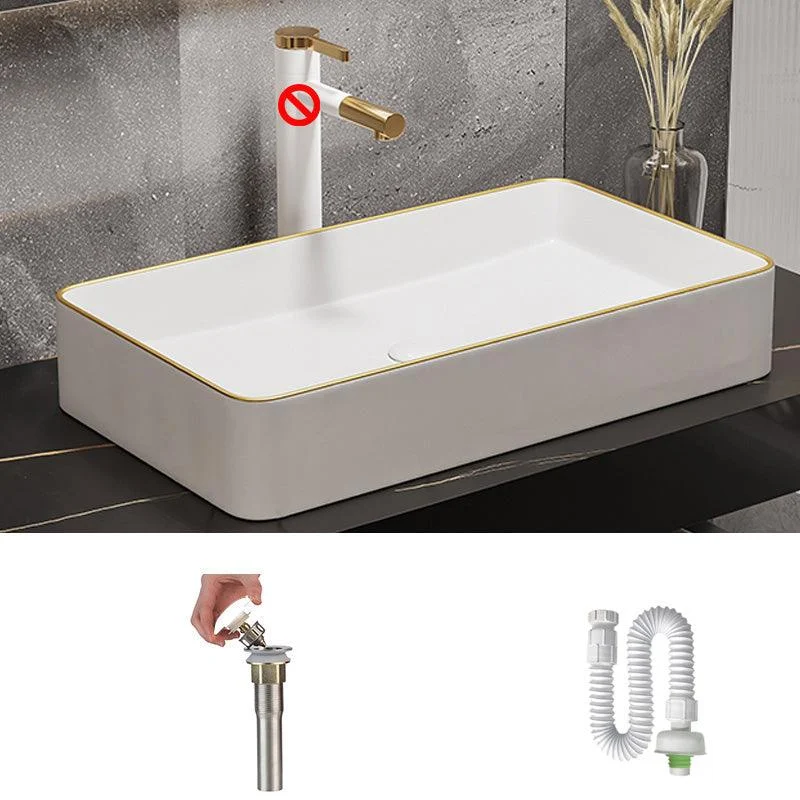 Modern Bathroom Sink Porcelain Pop-Up Drain Rectangular Vessel Bathroom Sink -Bathlova