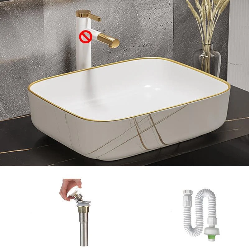 Modern Bathroom Sink Porcelain Pop-Up Drain Rectangular Vessel Bathroom Sink -Bathlova