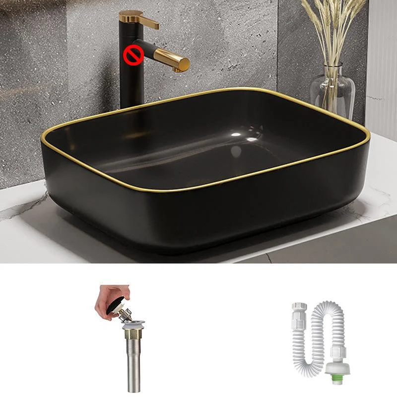 Modern Bathroom Sink Porcelain Pop-Up Drain Rectangular Vessel Bathroom Sink -Bathlova