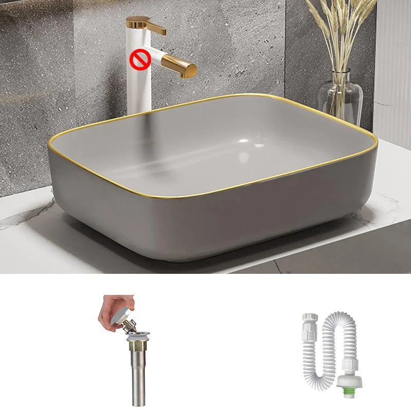 Modern Bathroom Sink Porcelain Pop-Up Drain Rectangular Vessel Bathroom Sink -Bathlova